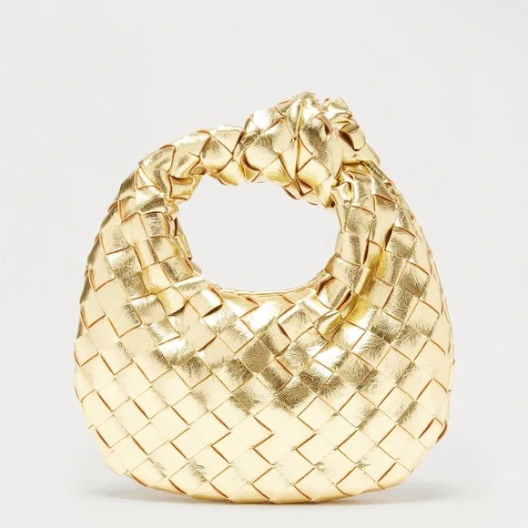 NWT Gold Woven Handle Women’s Handbag - Picture 2 of 3